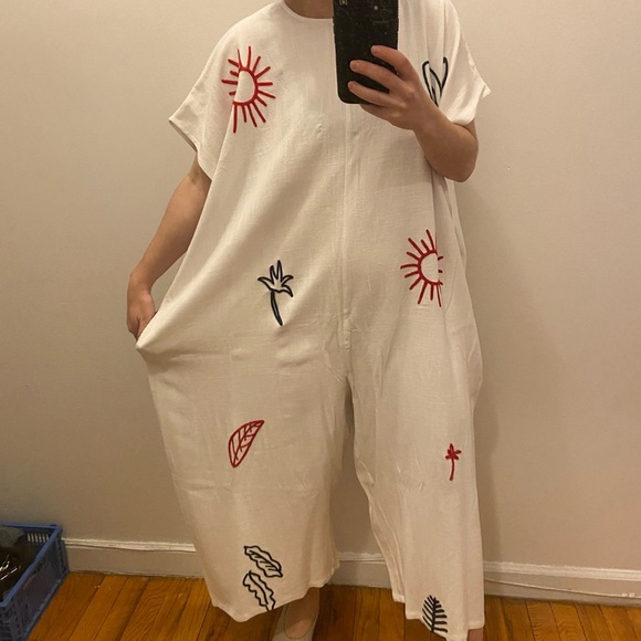 L.F. Markey Pants - L.F. Markey Tuesday Jumpsuit with Red and Navy Embroidery